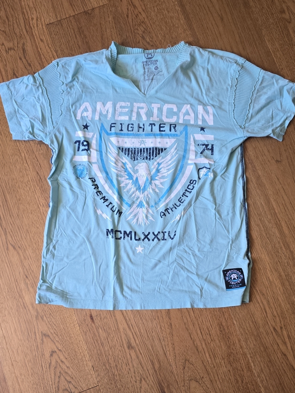 American Fighter Women's Light Green Graphic V-Neck Athletic Tee